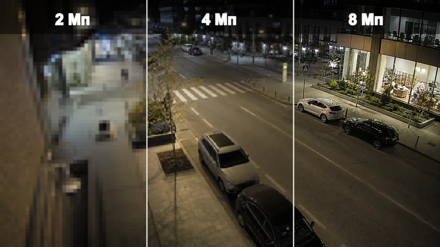 Сравнение качества 2 Мп, 4 Мп и 8 Мп на улице ночью